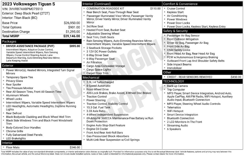 Certified 2023 Volkswagen Tiguan S w/ Driver Assistance Package FWD image 8