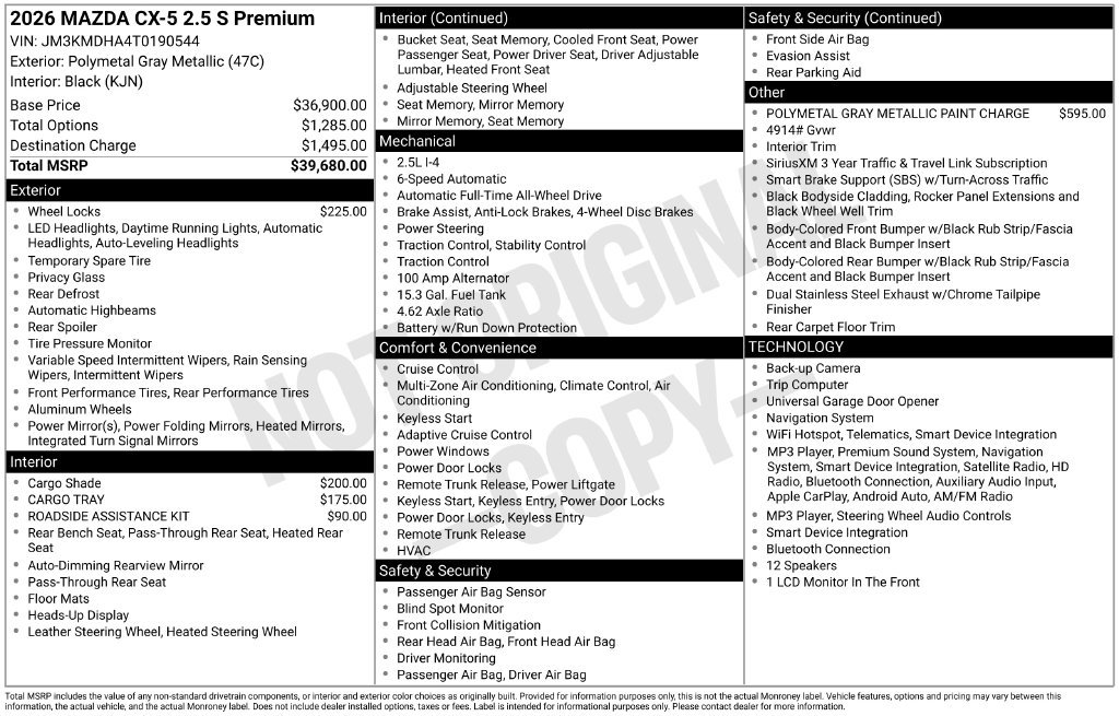 New 2026 MAZDA CX-5 2.5 S w/ Premium Package AWD/4WD image 33