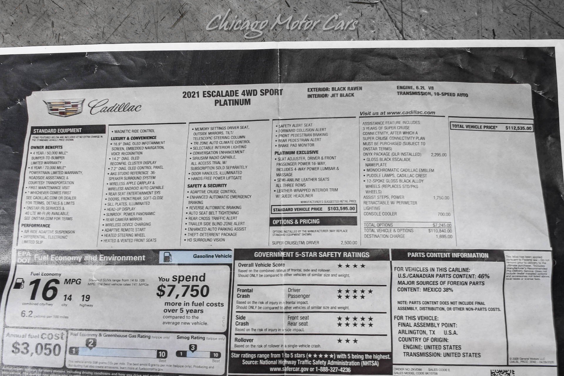 Used 2021 Cadillac Escalade Sport Platinum w/ LPO, ONYX Package AWD/4WD image 67