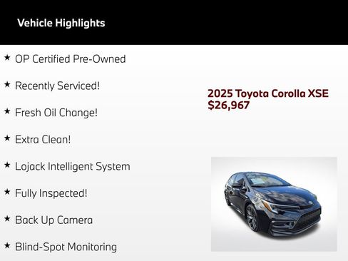 Used 2025 Toyota Corolla XSE FWD image 2