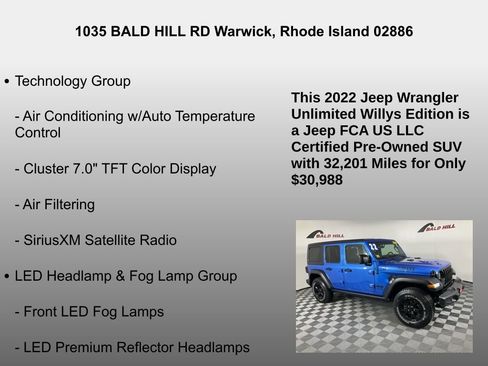 Certified 2022 Jeep Wrangler Unlimited Willys image 26