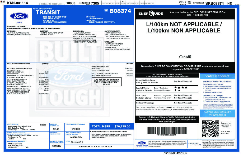 Used 2025 Ford Transit 250 148 High Roof Extended w/ Load Area Protection Package RWD image 30