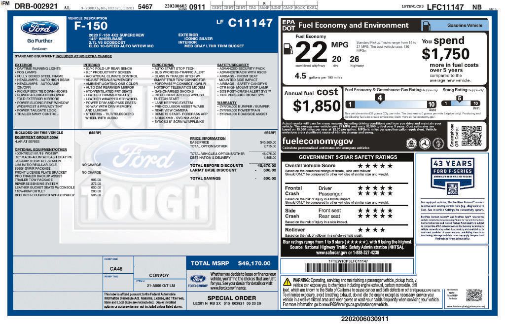 Used 2020 Ford F150 Lariat w/ Trailer Tow Package RWD image 54