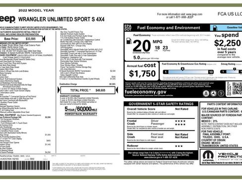 Used 2022 Jeep Wrangler Unlimited Sport w/ Sun And Sound Package image 3