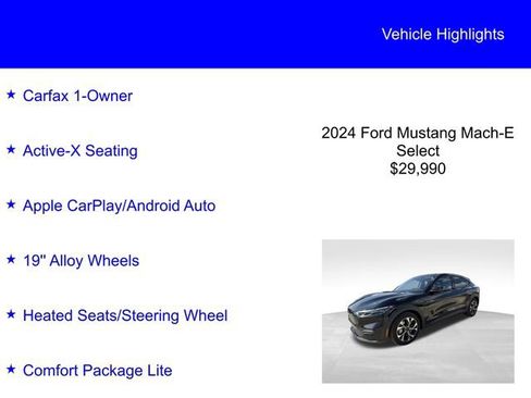Used 2024 Ford Mustang Mach-E Select w/ Comfort Package Lite RWD image 2