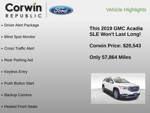 Used 2019 GMC Acadia SLE w/ Driver Alert Package I FWD image 6