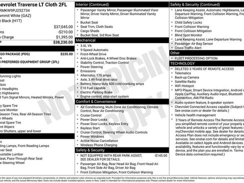 Used 2023 Chevrolet Traverse LT w/ LPO, Cargo Package FWD image 2