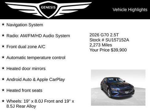 Used 2026 Genesis G70 2.5T AWD/4WD image 5