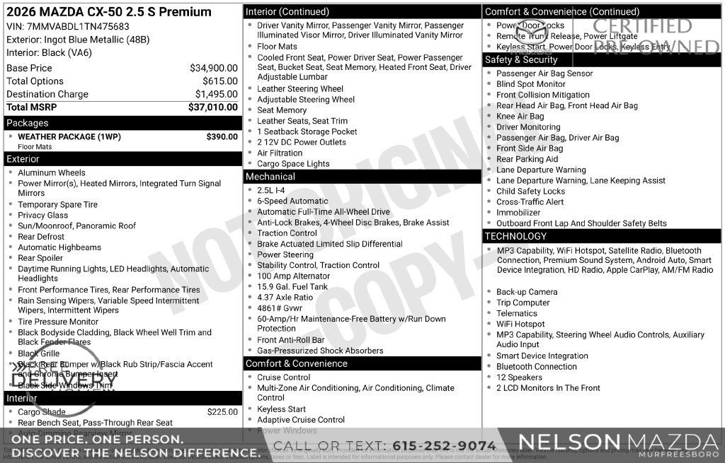 Certified 2026 MAZDA CX-50 AWD 2.5 S w/ Weather Package image 2