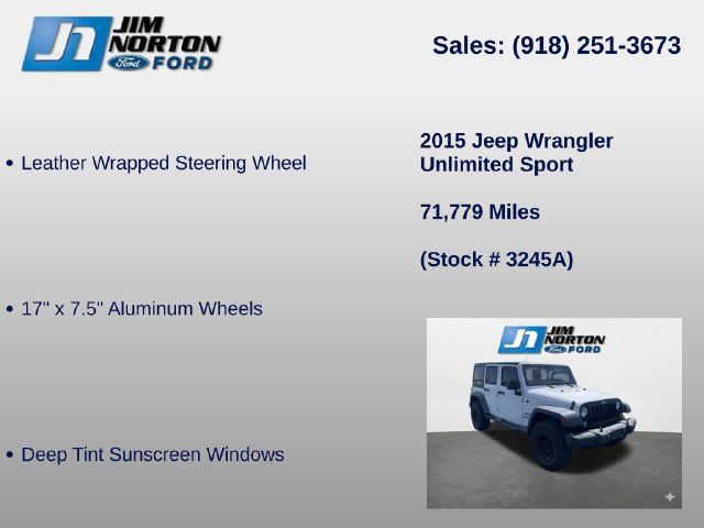 Used 2015 Jeep Wrangler Unlimited Sport w/ Quick Order Package 24S AWD/4WD image 16