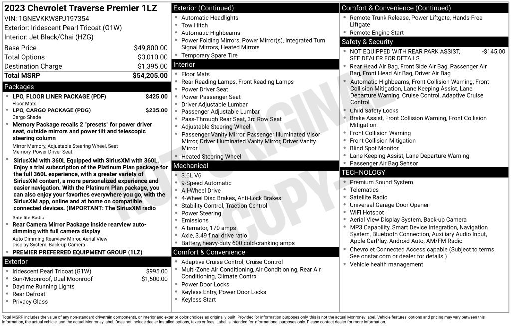 Used 2023 Chevrolet Traverse Premier w/ LPO, Floor Liner Package AWD/4WD image 3