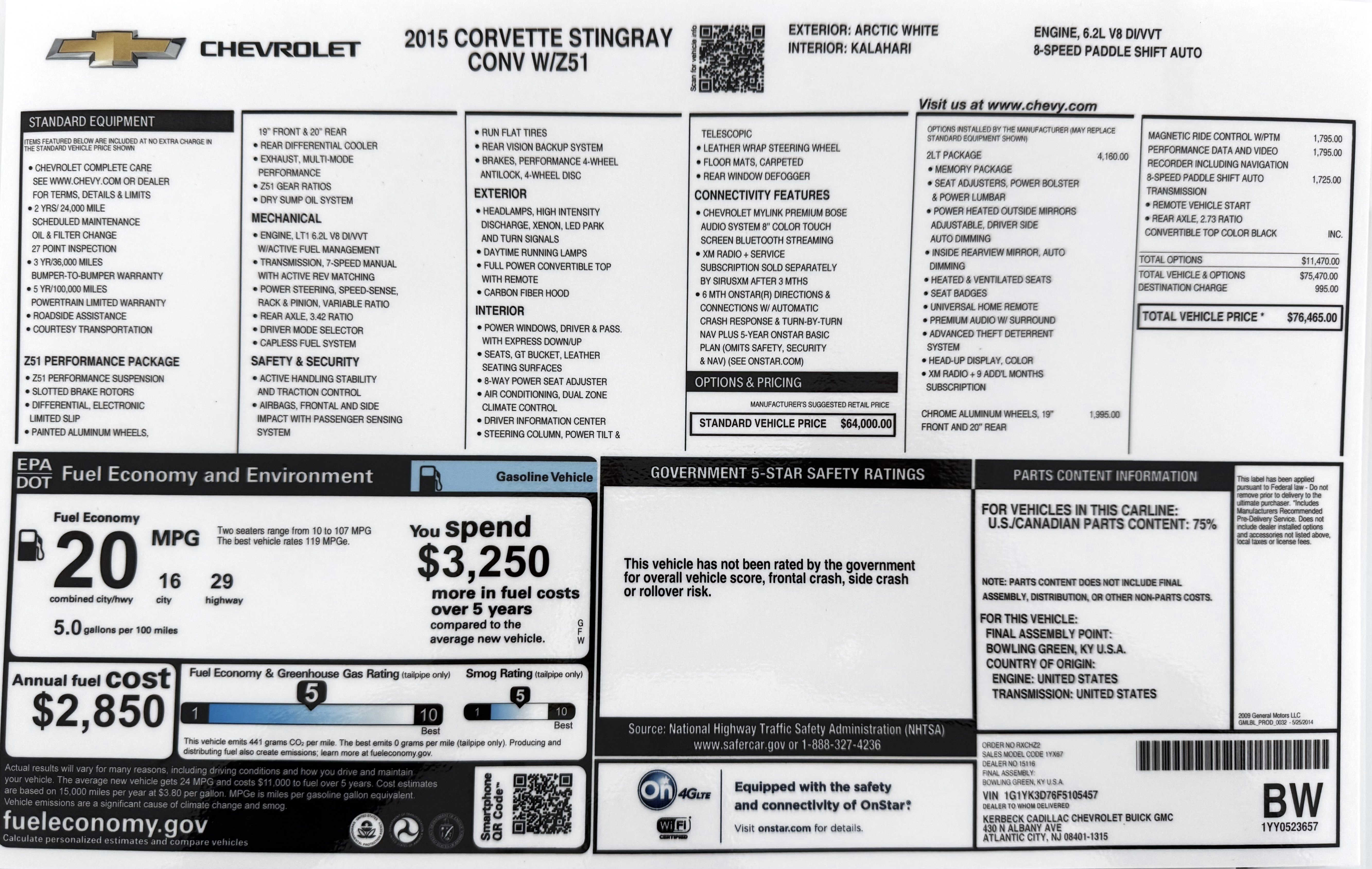 Used 2015 Chevrolet Corvette Stingray Convertible w/ 2LT Preferred Equipment Group RWD image 2