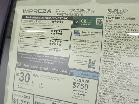 New 2025 Subaru Impreza 2.0i Sport image 13