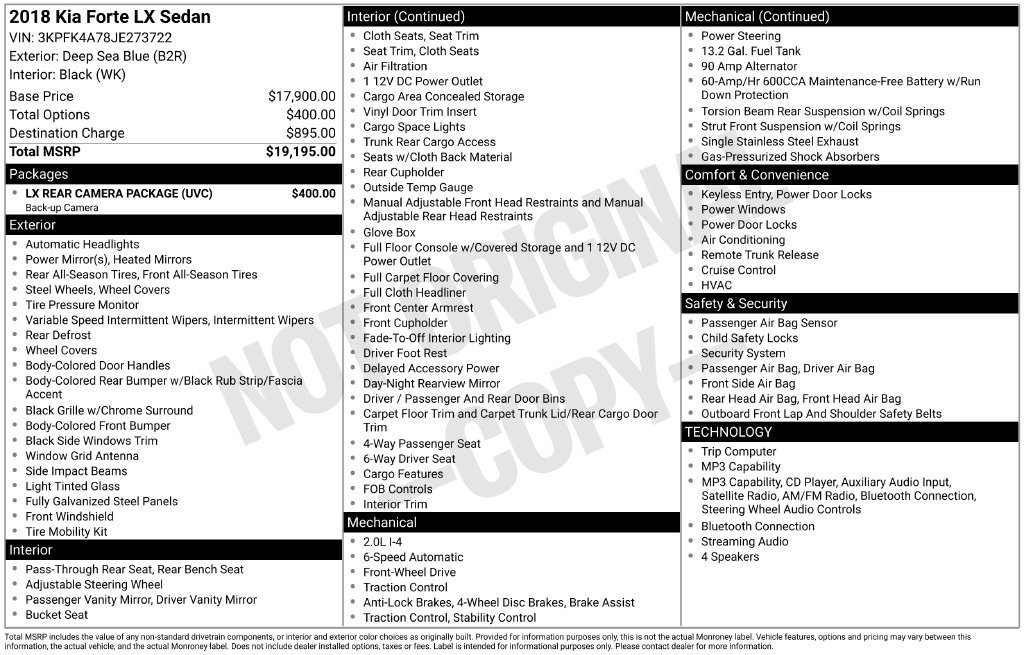 Used 2018 Kia Forte LX w/ LX Rear Camera Package FWD image 4