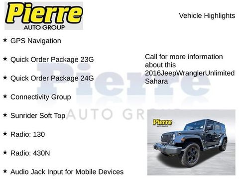 Used 2016 Jeep Wrangler Unlimited Sahara w/ Connectivity Group AWD/4WD image 7