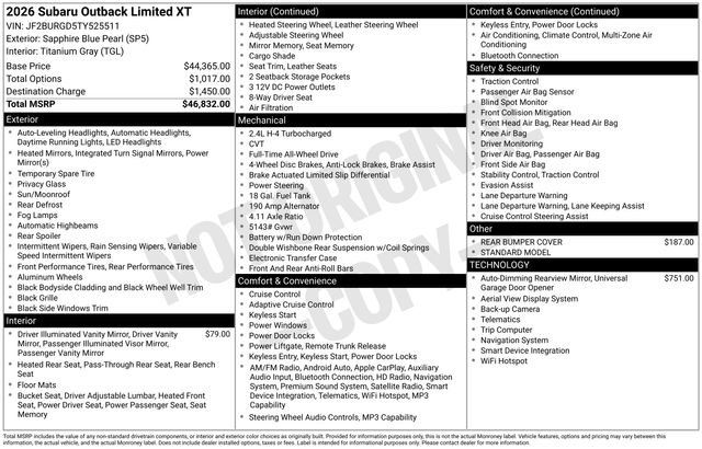 New 2026 Subaru Outback Limited XT AWD/4WD image 21