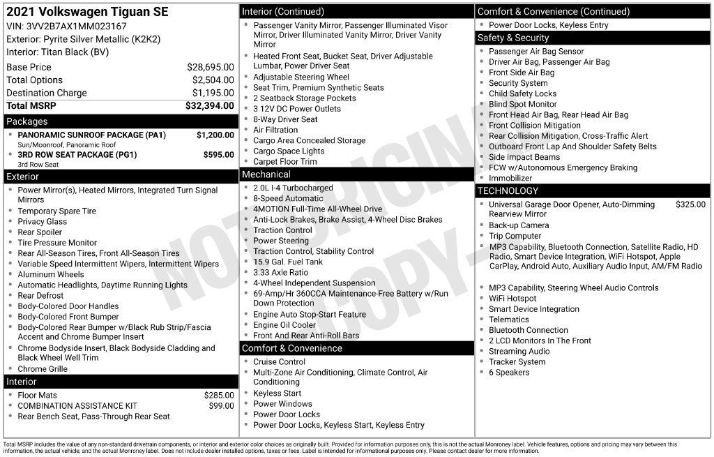 Used 2021 Volkswagen Tiguan SE w/ Panoramic Sunroof Package AWD/4WD image 6