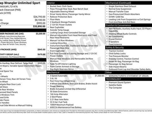 Used 2015 Jeep Wrangler Unlimited Sport w/ Quick Order Package 24S AWD/4WD image 7