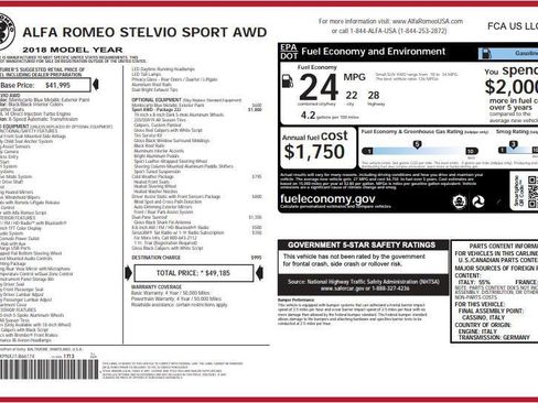 Used 2018 Alfa Romeo Stelvio Sport w/ Quick Order Package 22J Sport image 5