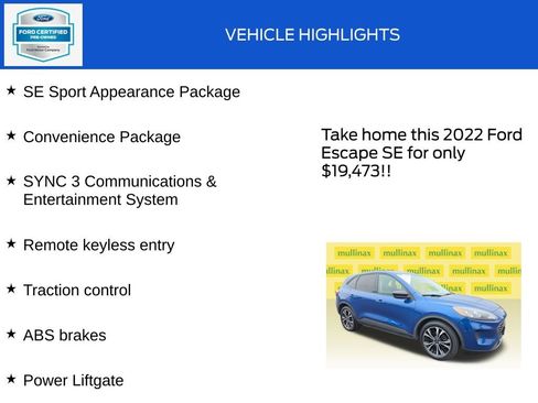 Certified 2022 Ford Escape SE w/ SE Sport Appearance Package FWD image 18