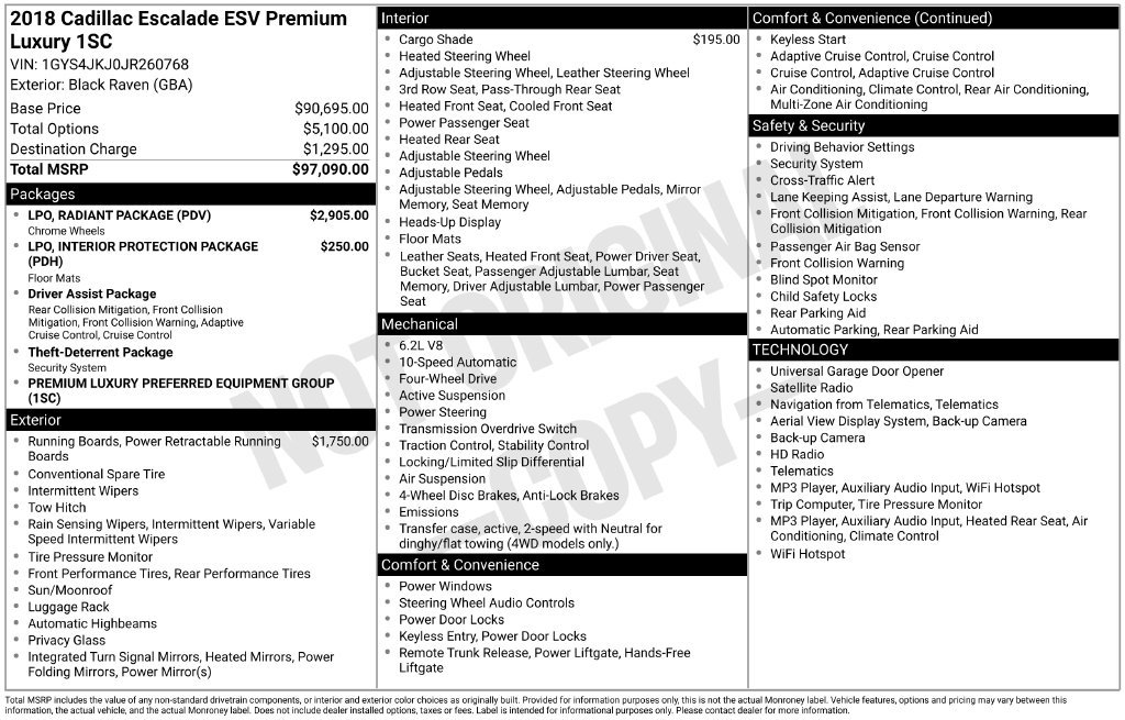 Used 2018 Cadillac Escalade ESV Premium Luxury w/ LPO, Radiant Package AWD/4WD image 6
