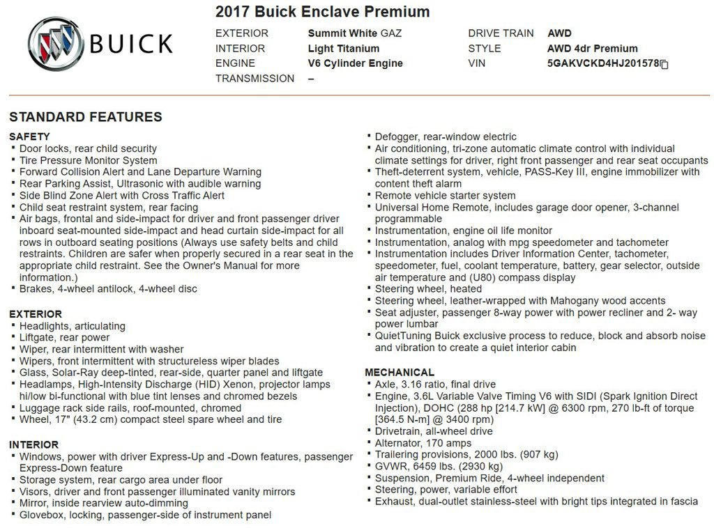 Used 2017 Buick Enclave Premium w/ Trailering Package AWD/4WD image 17