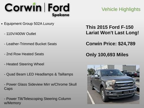 Used 2015 Ford F150 Lariat w/ Equipment Group 502A Luxury AWD/4WD image 12