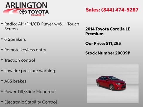 Used 2014 Toyota Corolla LE Premium w/ Driver Convenience Package FWD image 2