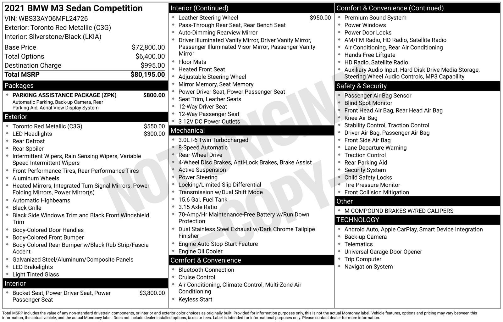 Used 2021 BMW M3 Competition w/ Parking Assistance Package RWD image 28