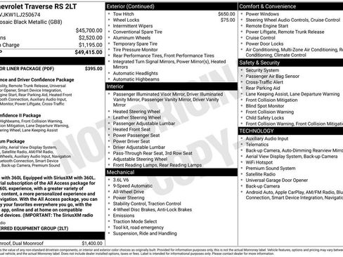 Used 2020 Chevrolet Traverse RS w/ LPO, Floor Liner Package AWD/4WD image 11