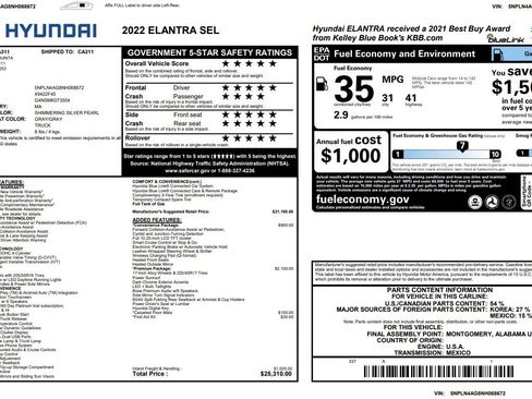 Used 2022 Hyundai Elantra SEL w/ Convenience + Premium Package FWD image 6
