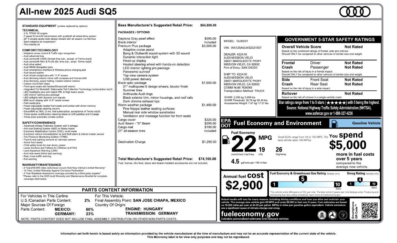Used 2025 Audi SQ5 Premium Plus w/ Premium Plus Package AWD/4WD image 3