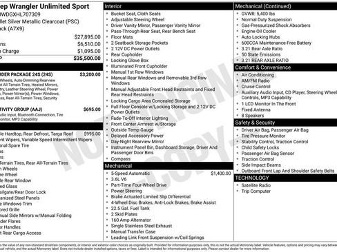 Certified 2017 Jeep Wrangler Unlimited Sport w/ Quick Order Package 24S AWD/4WD image 36