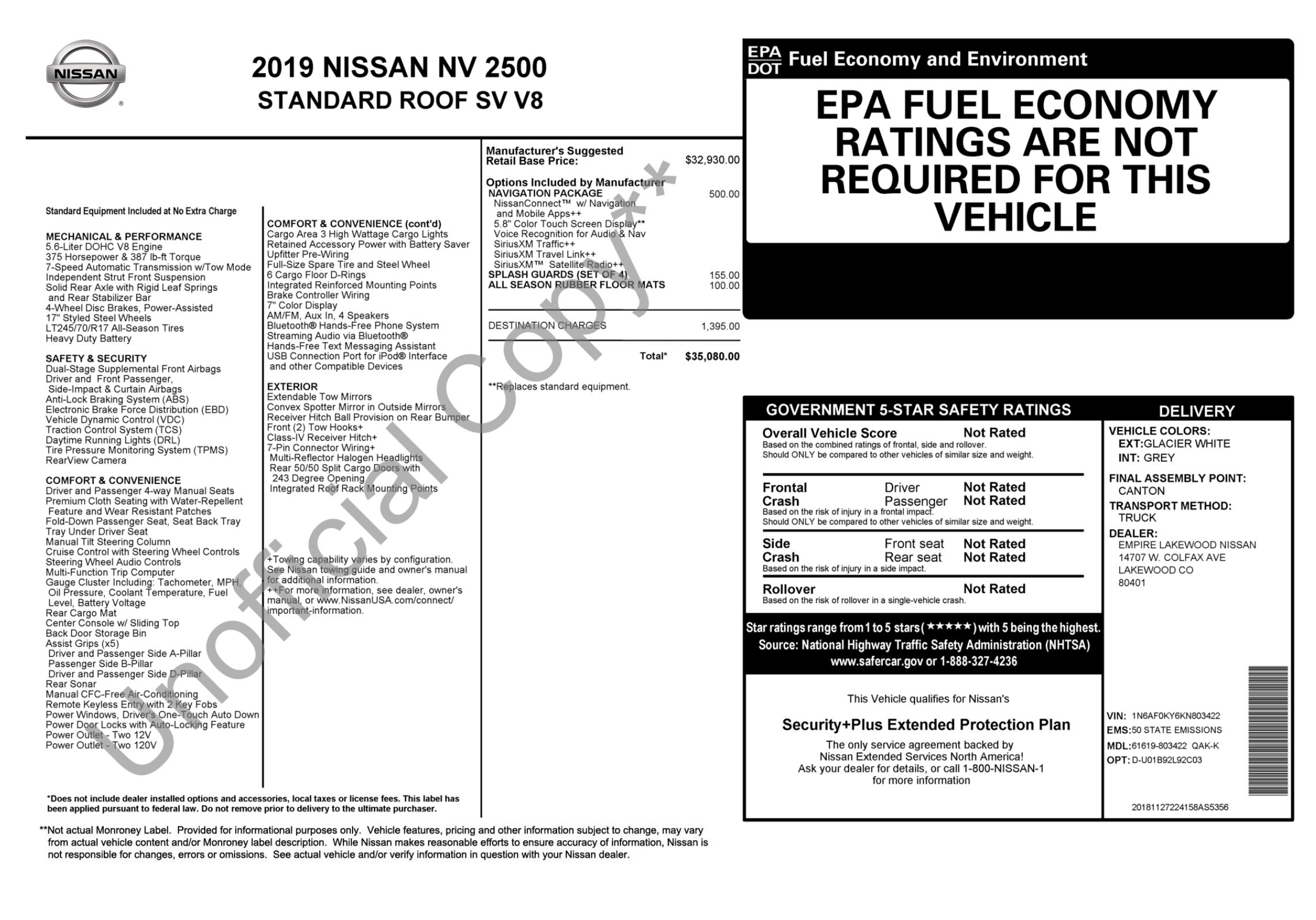 Used 2019 Nissan NV 2500 SV w/ Navigation Package RWD image 4