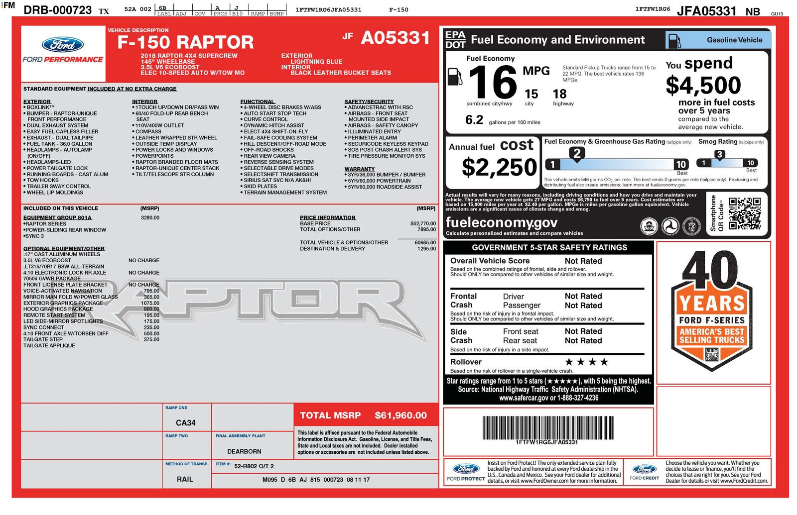 Used 2018 Ford F150 Raptor w/ Equipment Group 801A Mid AWD/4WD image 33