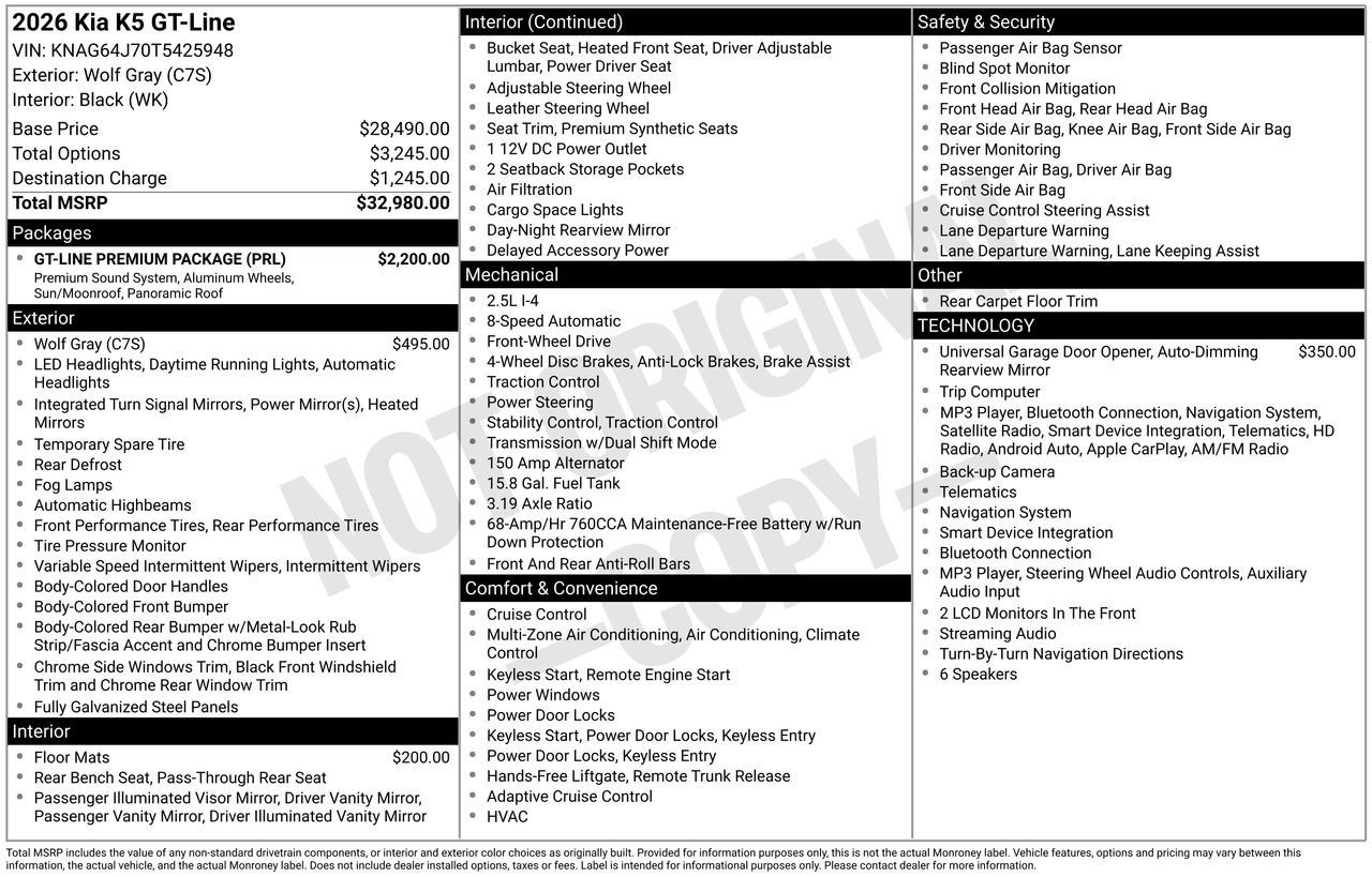 Used 2026 Kia K5 GT-Line w/ GT-Line Premium Package FWD image 5
