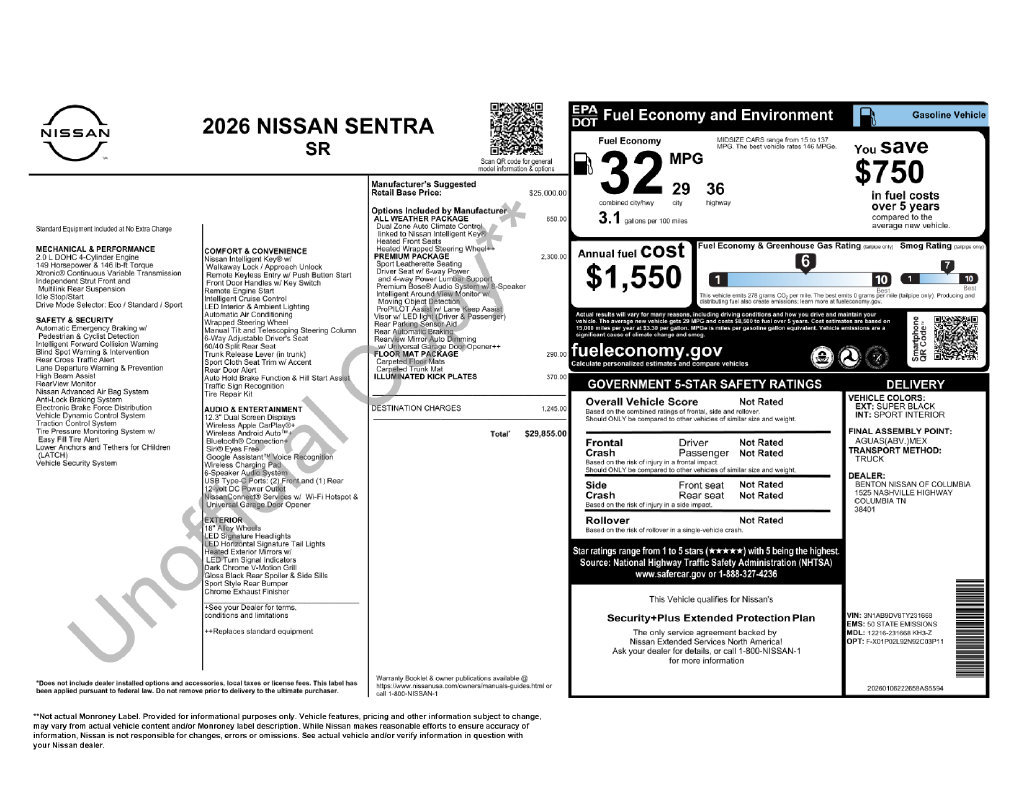 Used 2026 Nissan Sentra SR w/ SR Premium Package FWD image 4