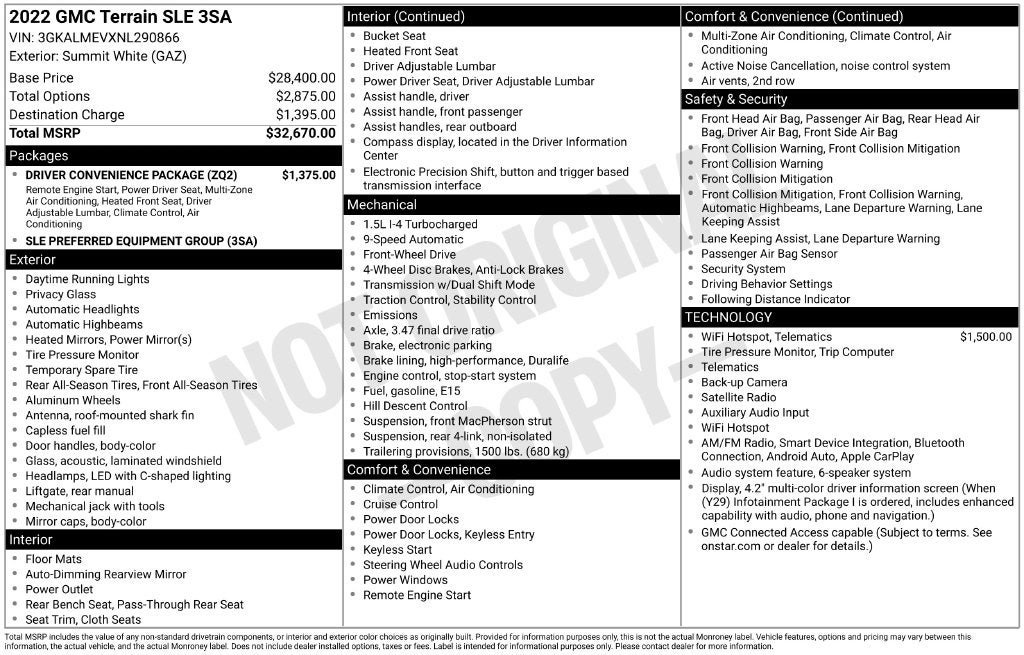 Used 2022 GMC Terrain SLE w/ Driver Convenience Package FWD image 2