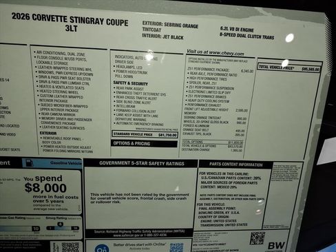 New 2026 Chevrolet Corvette Stingray Premium Cpe w/ Z51 Performance Package image 35