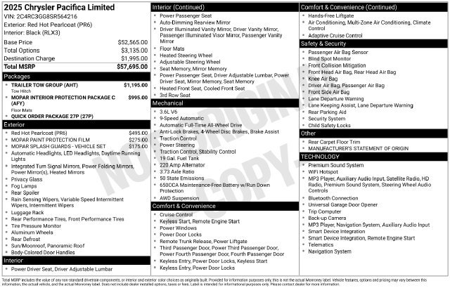 Certified 2025 Chrysler Pacifica Limited w/ Trailer Tow Group AWD/4WD image 28