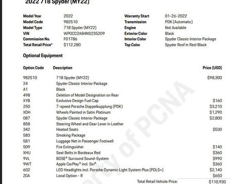 Certified 2022 Porsche 718 Boxster Spyder RWD image 9