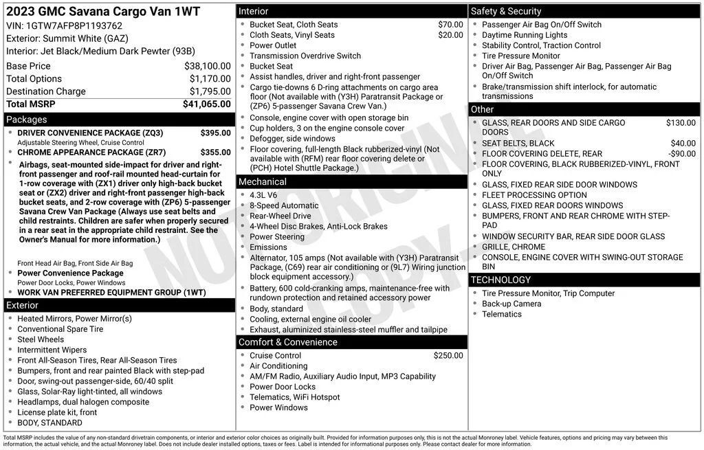 Used 2023 GMC Savana 2500 w/ Driver Convenience Package RWD image 2