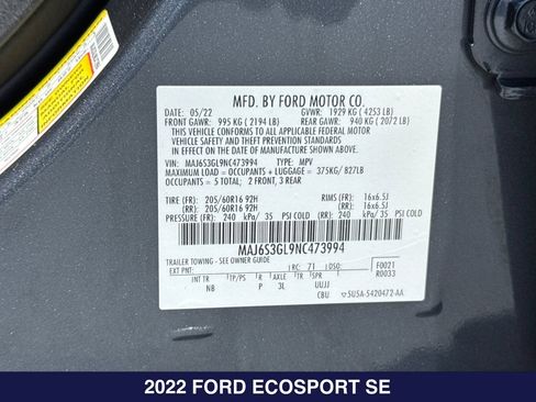 Used 2022 Ford EcoSport SE w/ Interior Protection Package AWD/4WD image 31