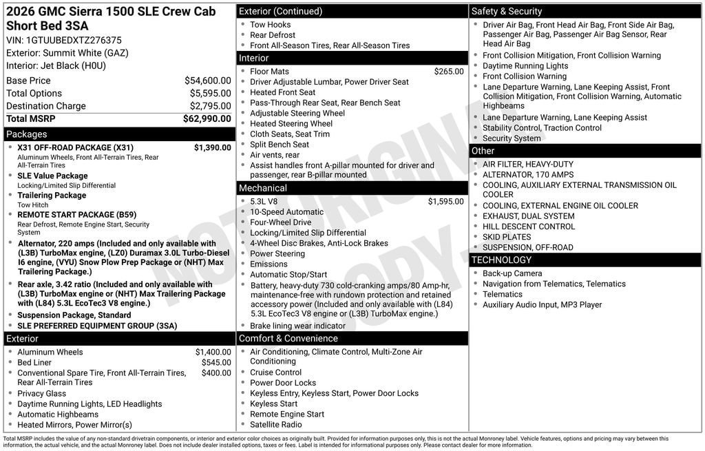 New 2026 GMC Sierra 1500 SLE w/ X31 Off-Road Package AWD/4WD image 4