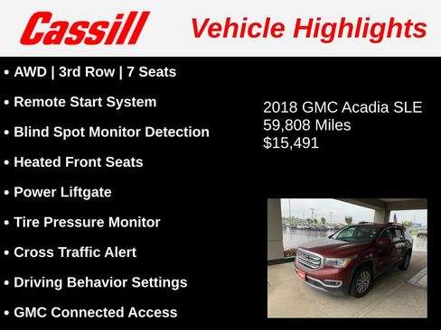 Used 2018 GMC Acadia SLE w/ Driver Alert Package I AWD/4WD image 3
