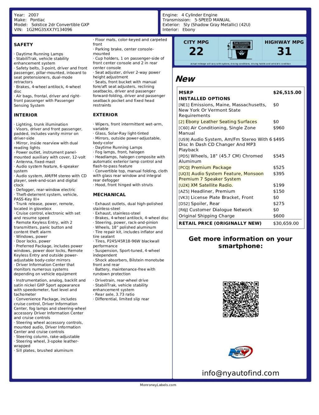 Used 2007 Pontiac Solstice GXP w/ Premium Package RWD image 10