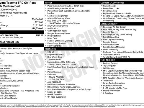 Used 2021 Toyota Tacoma TRD Off-Road w/ Technology Package RWD image 29