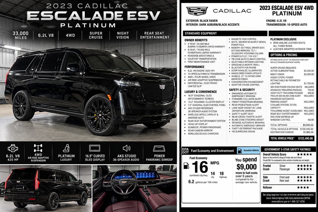 Used 2023 Cadillac Escalade ESV Sport Platinum w/ Heavy-Duty Trailer Package AWD/4WD image 2