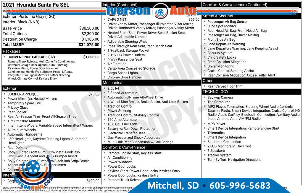 Used 2021 Hyundai Santa Fe SEL w/ Convenience Package AWD/4WD image 2