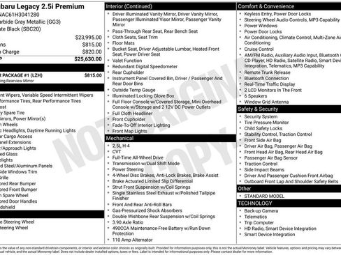 Used 2017 Subaru Legacy 2.5i Premium w/ Popular Package #1 image 19